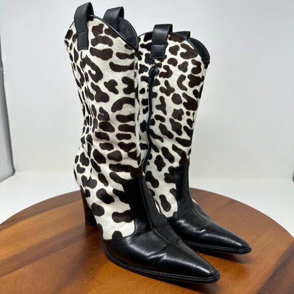 Andrea Pfister Couture Cow print Cowboy Boots Size 37.5 Vintage - Picture 3 of 13